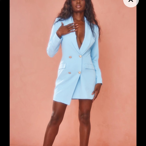 Baby Blue Gold Button Blazer Dress - Picture 6 of 6